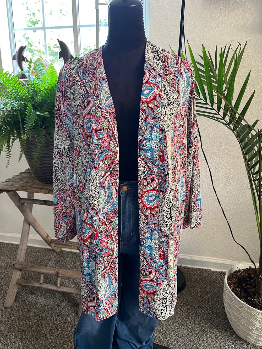 Women’s Printed Open-Front Swim Cover-Up - Multicolor Paisley